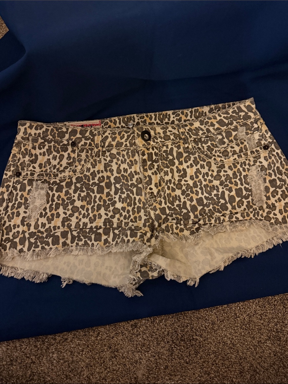 1st Kiss Leopard Print Denim Jean Shorts in Beige and Brown